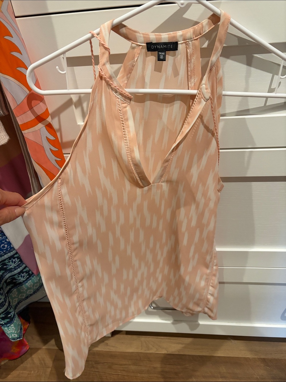 Dynamite Peach Ikat-Print Halter V-Neck Tank